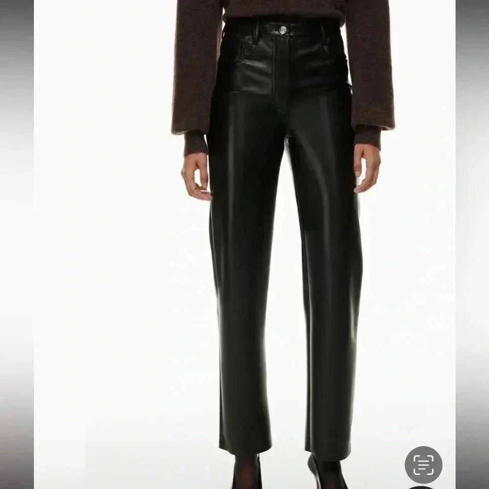 ARITZIA WILFRED VEGAN LEATHER STRAIGHT CROPPED HIGHRISE MELINA PANTS SZ 6